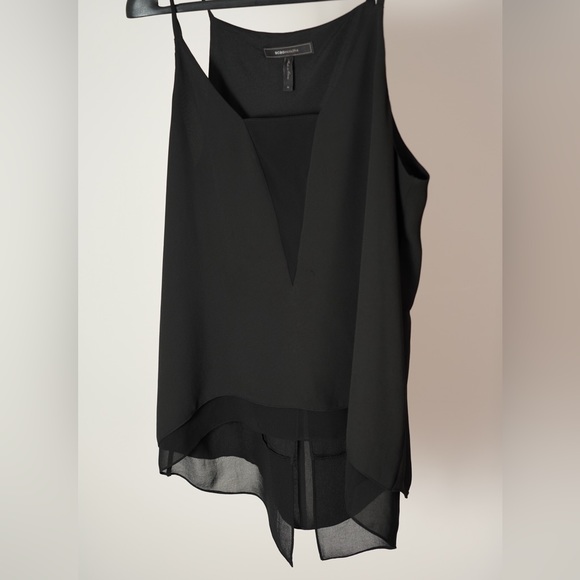 BCBGMAXAZRIA Black Spaghetti Strap Top with Sheer V, Size M - Picture 3 of 4